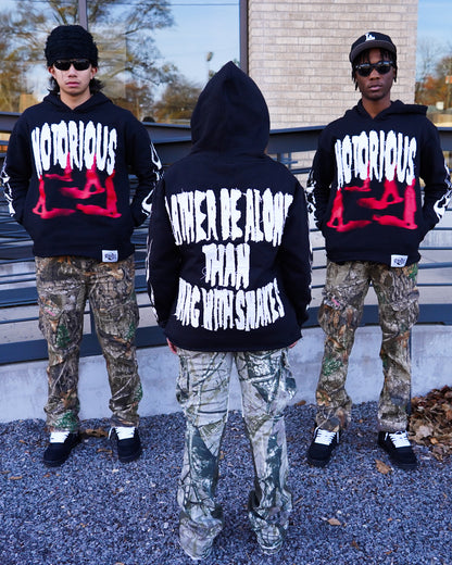 "Rather Be Alone Than Hang With Snakes" Distressed Embroidery Hoodie-Red