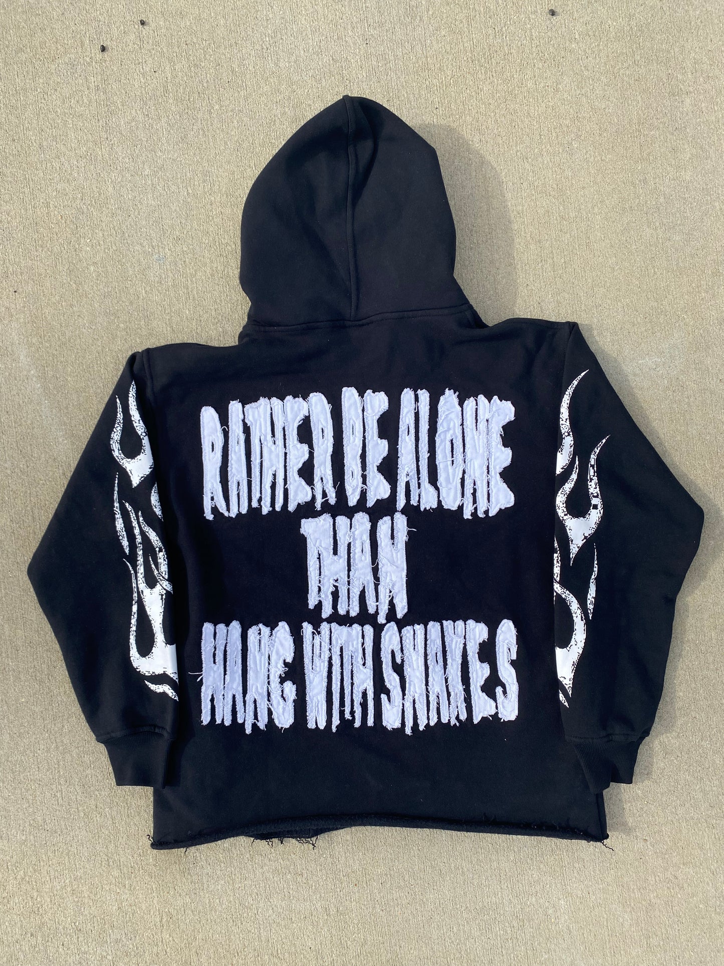 "Rather Be Alone Than Hang With Snakes" Distressed Embroidery Hoodie-Red