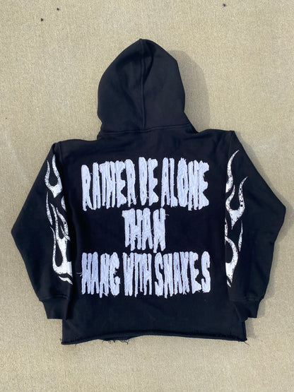 "Rather Be Alone Than Hang With Snakes" Distressed Embroidery Hoodie-Red